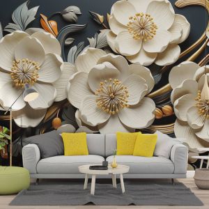 Midnight Floral Elegance 4D Mural Wallpaper