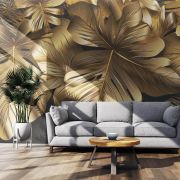 Golden Foliage Opulence 4D Mural Wallpaper