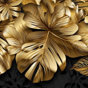 Golden Foliage Opulence 4D Mural Wallpaper