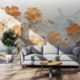 Creme Gold Blossom 4D Mural Wallpaper