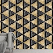 Black ceramic tiles composite 3D triangles with bevels and simple triangular wood elements