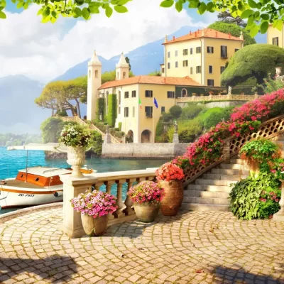 Breathtaking Mediterranean Villa 3D Mural Wallpaper | Mourad Artworks Dubai