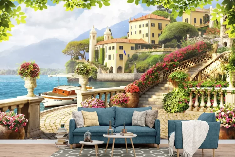 Breathtaking Mediterranean Villa 3D Mural Wallpaper | Mourad Artworks Dubai